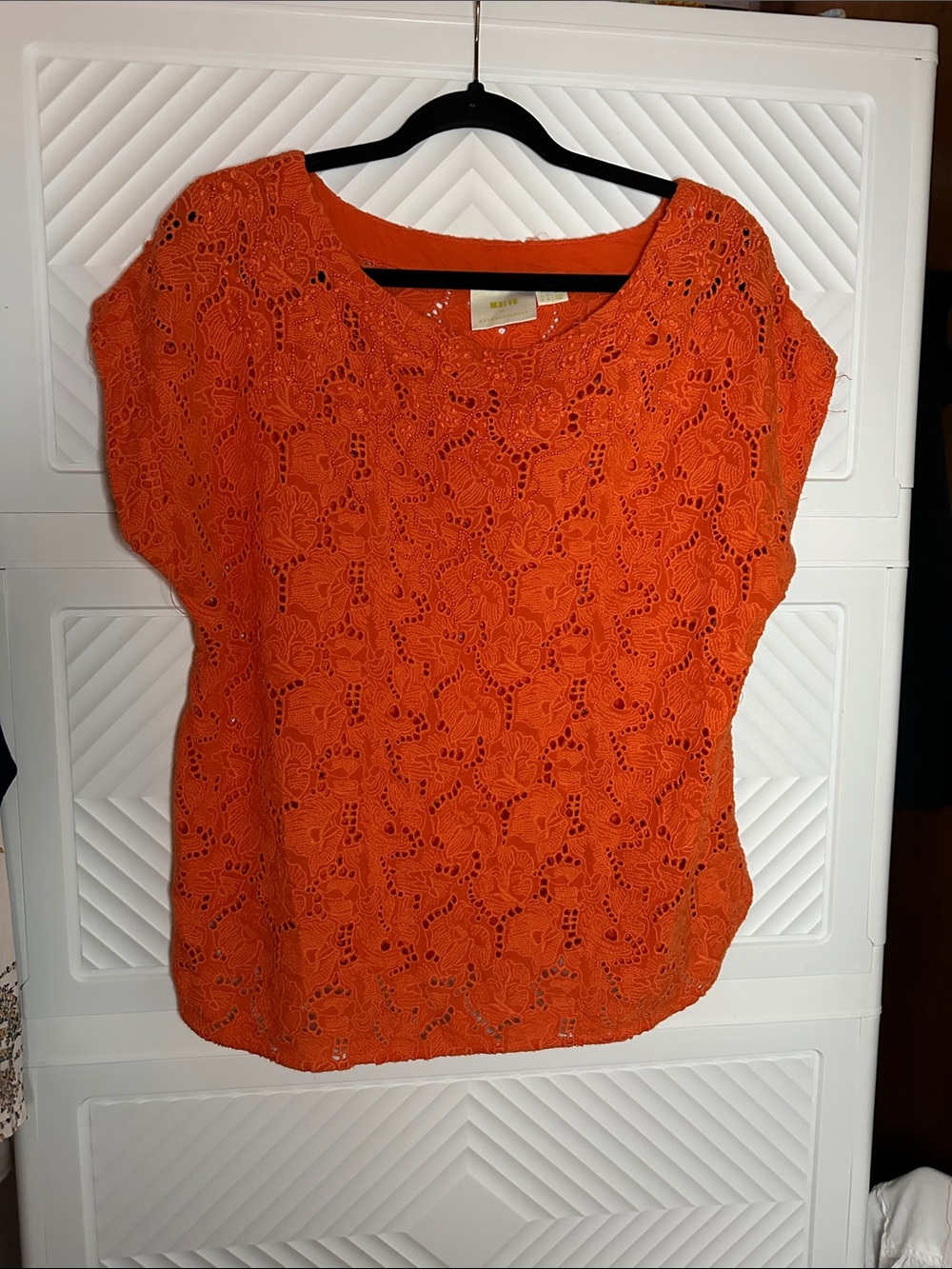 Maeve Anthropologie Orange Eyelet Like Floral Short Sleeve Top